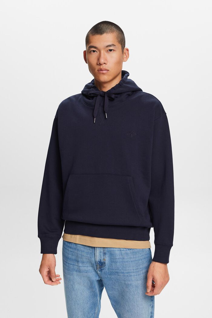 Sweatshirt hoodie with logo stitching, NAVY, detail image number 2