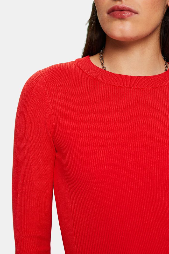Rib-Knit Crewneck  Sweater, RED, detail image number 3