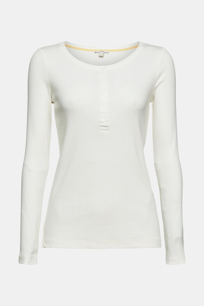Ribbed Henley top, organic cotton blend, OFF WHITE, detail image number 6
