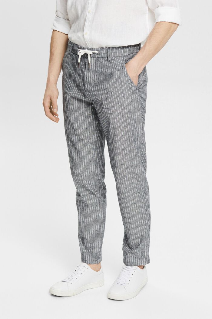 Linen blend: pinstripe trousers, NAVY, detail image number 0