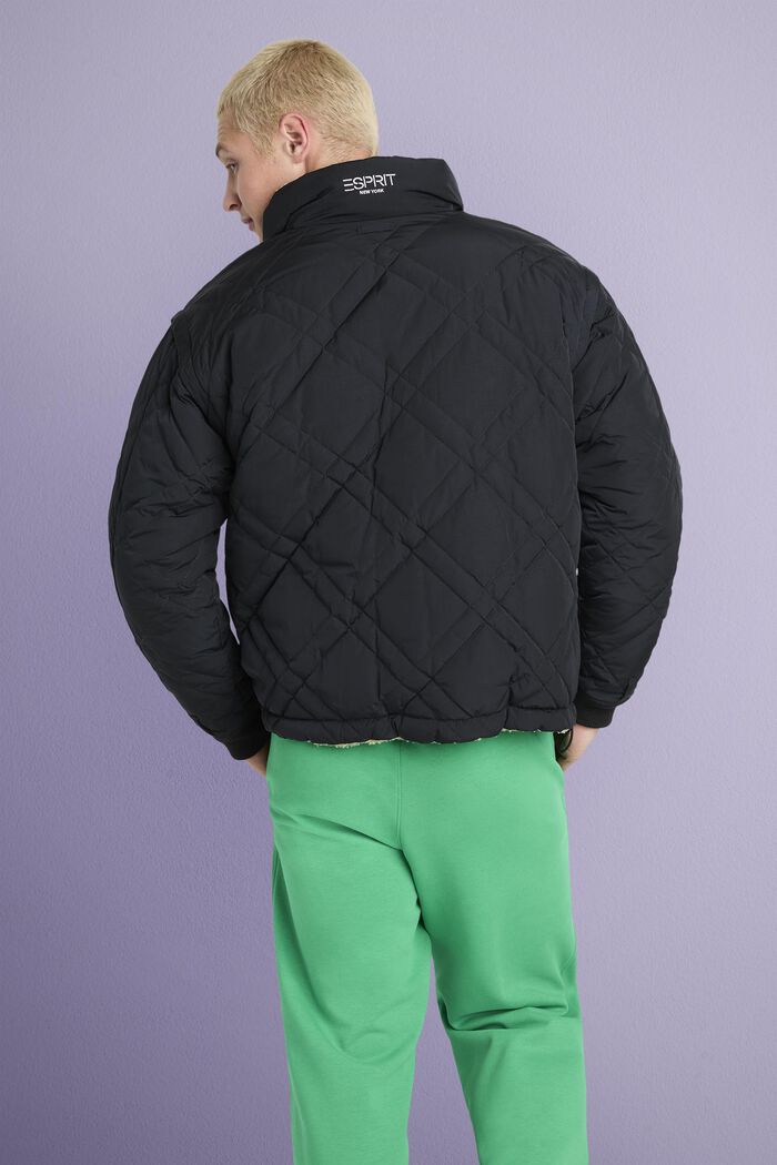 Detachable Sleeve Reversible Quilted Jacket, BLACK, detail image number 1