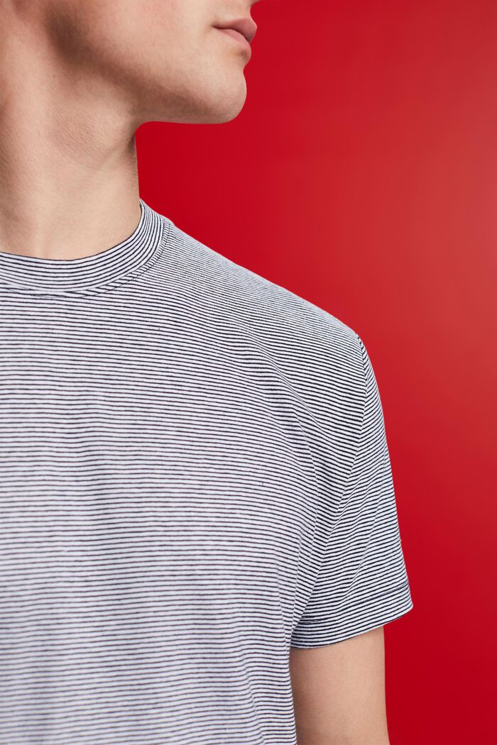 Striped jersey T-shirt, cotton-linen blend, NAVY, detail image number 2