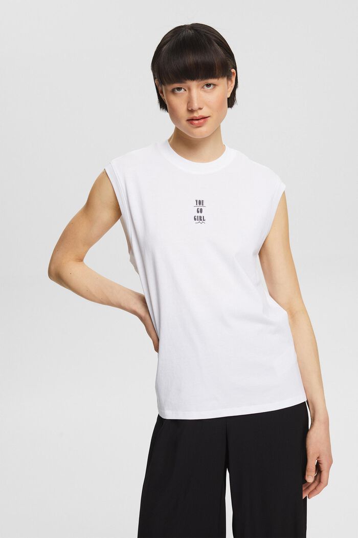 Sleeveless top with printed lettering, WHITE, detail image number 0