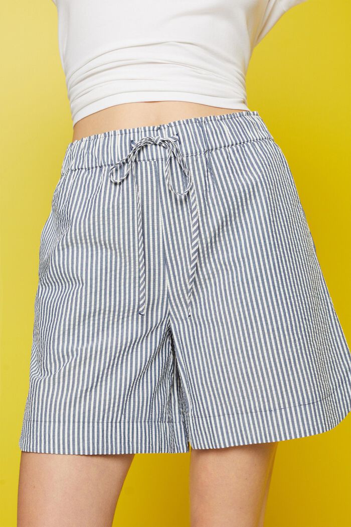 Seersucker shorts with stripes, 100% cotton, NAVY, detail image number 2