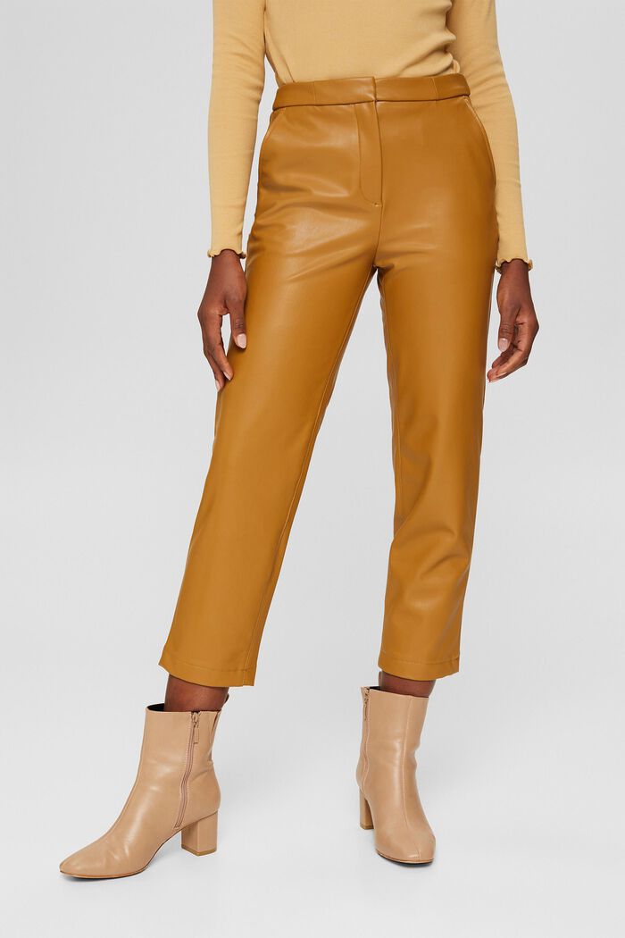 Cropped trousers in faux leather, CAMEL, detail image number 0