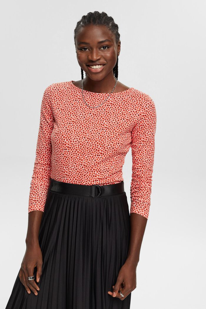 Long-sleeved top with all-over pattern, ORANGE RED, detail image number 0