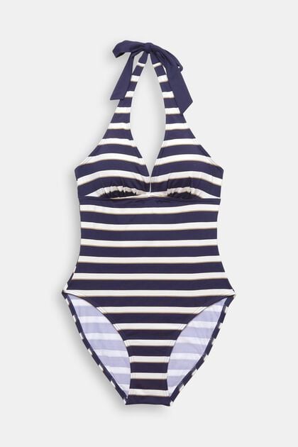 Striped halterneck swimsuit