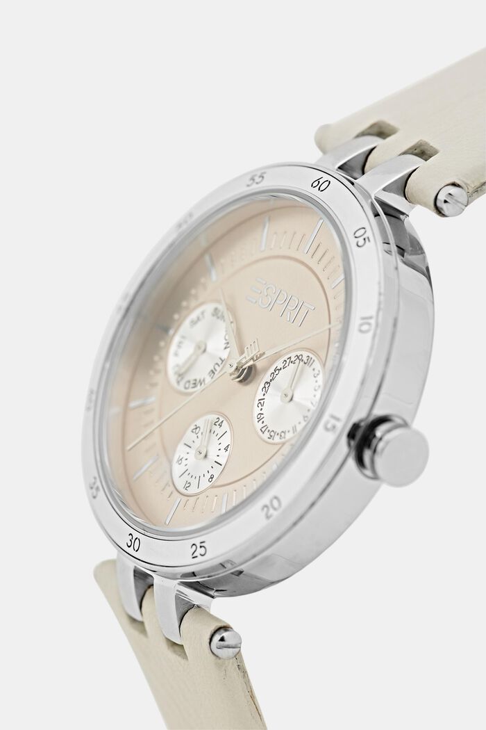 Multi-functional watch with a leather strap, BEIGE, detail image number 1