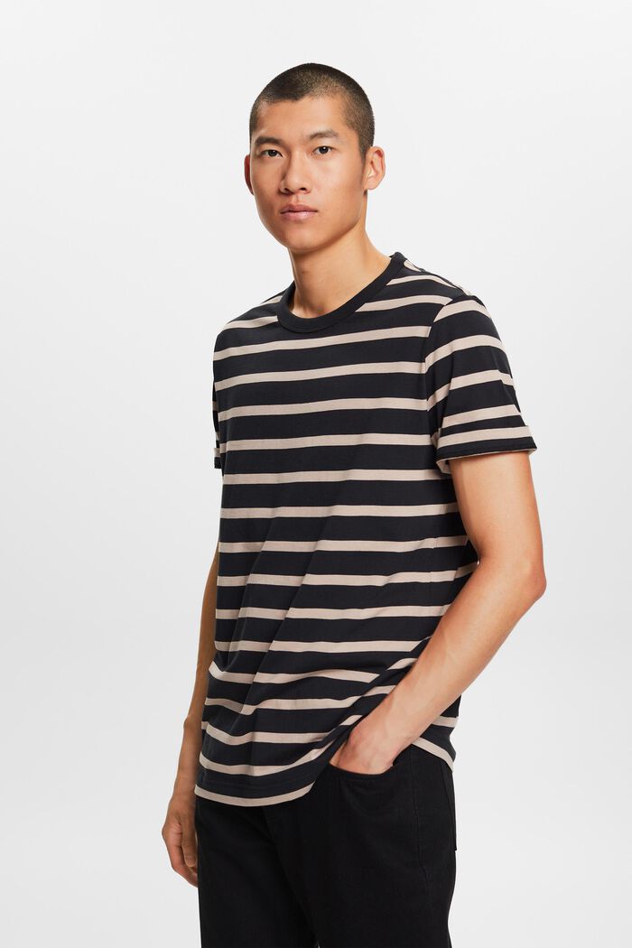 Striped Cotton Jersey T-Shirt, BLACK, detail image number 0