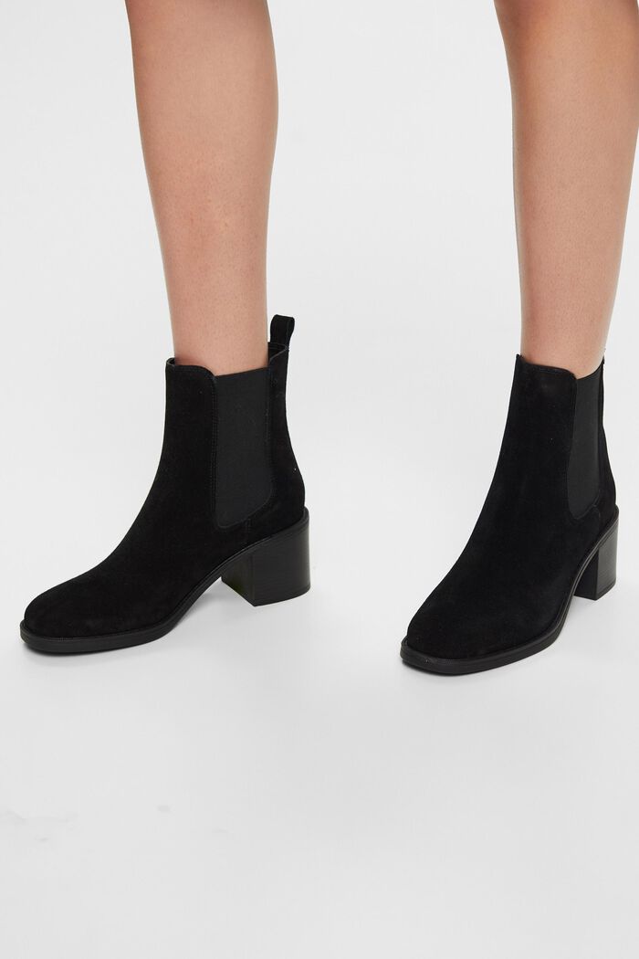 Suede Block Heel Boots, BLACK, detail image number 1