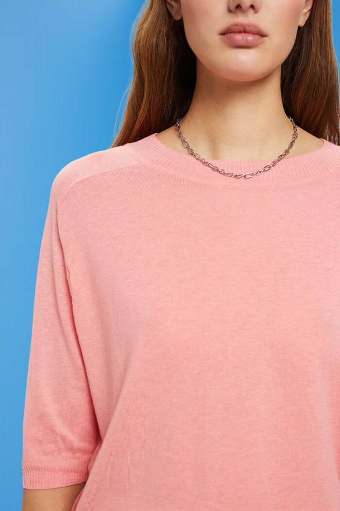 Cropped sleeve sweater with linen, PINK, detail image number 2