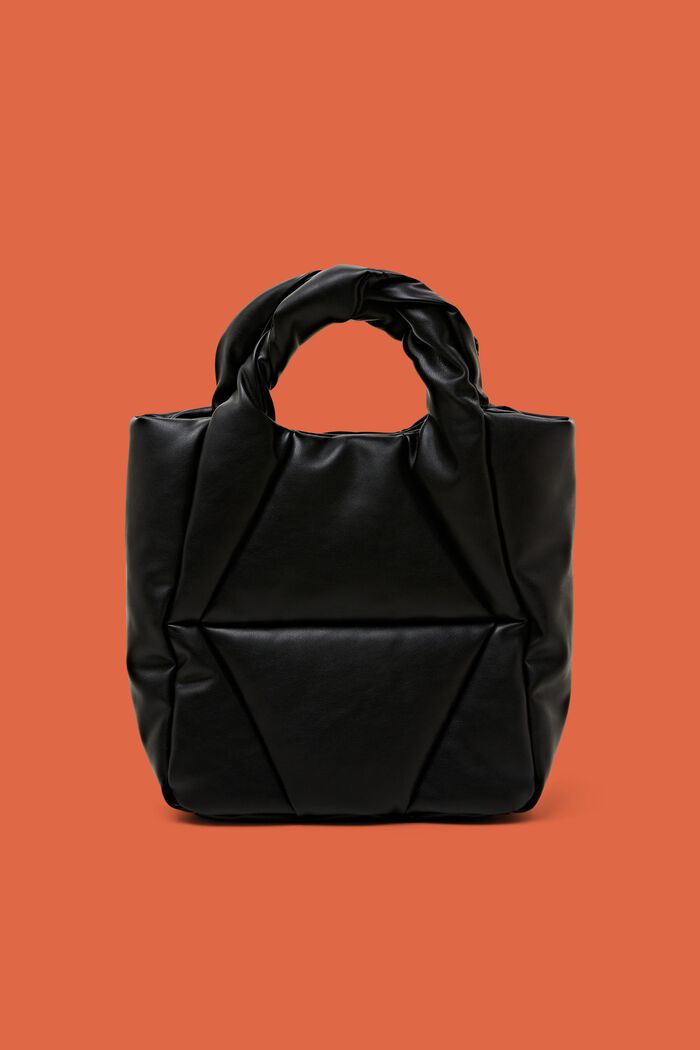 Faux Leather Puffer Tote Bag, BLACK, detail image number 0
