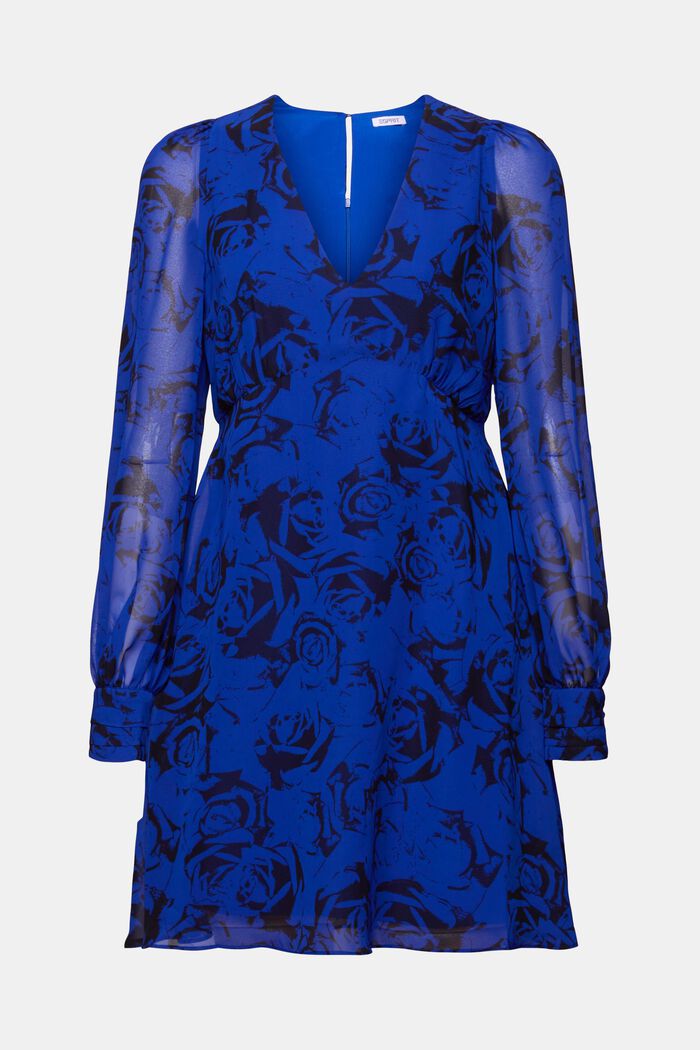 Printed V-Neck Mini Dress, BRIGHT BLUE, detail image number 6