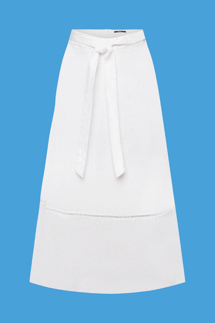 Midi skirt with belt, 100% linen, WHITE, detail image number 6