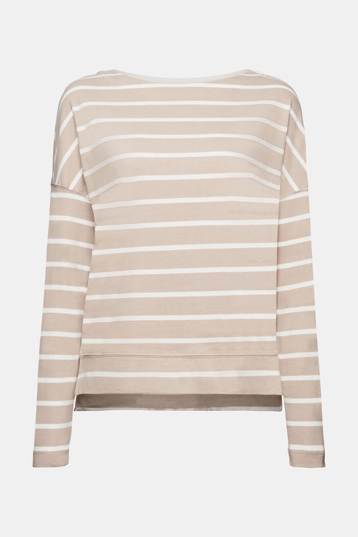 Striped Cotton Longsleeve Top, LIGHT TAUPE, detail image number 6