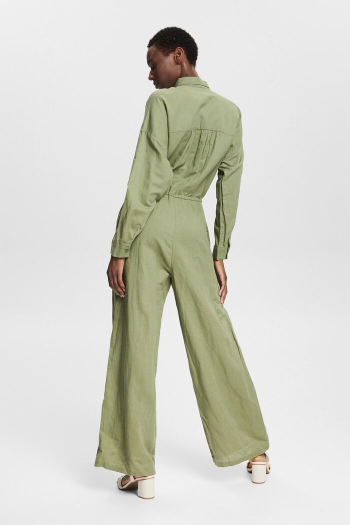 Made of blended linen: jumpsuit with a wide leg, LIGHT KHAKI, detail image number 3