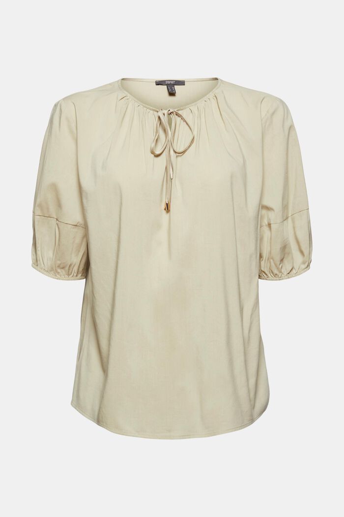 Blouse with mid-length sleeves made of blended cotton, DUSTY GREEN, overview