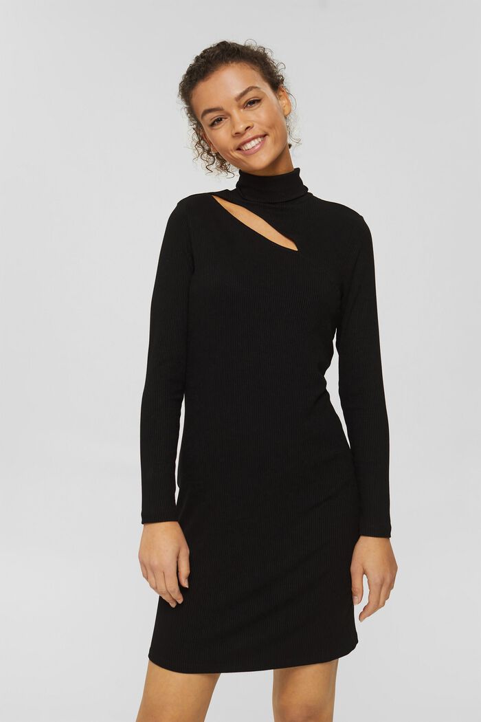 Rib knit dress with a cut-out, BLACK, detail image number 0