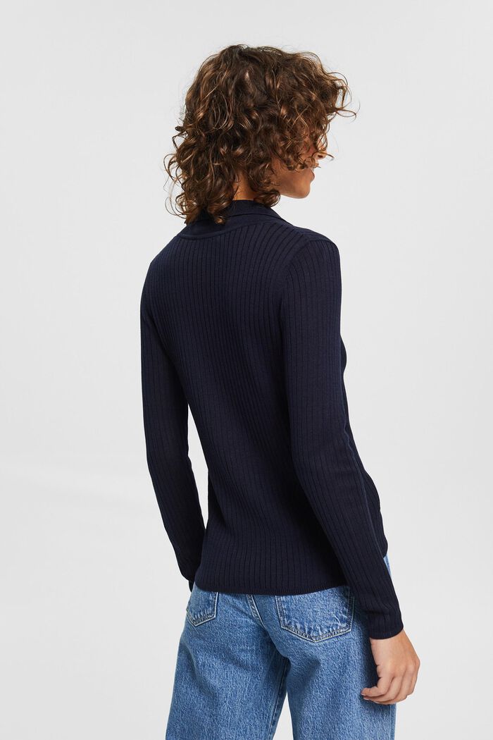 Wool blend: jumper with a turn-down collar, NAVY, detail image number 3