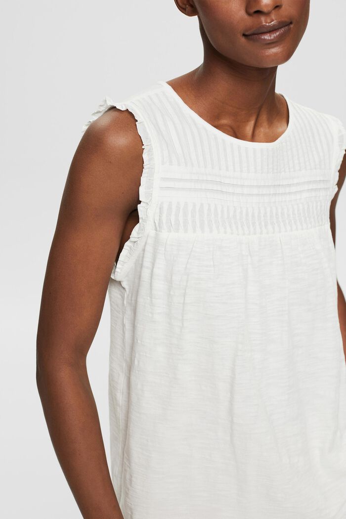 T-shirt in a mix of materials with frilled details, OFF WHITE, detail image number 2