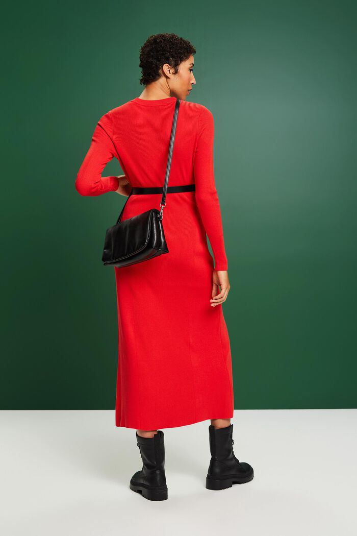 Rib-Knit Midi Dress, RED, detail image number 2