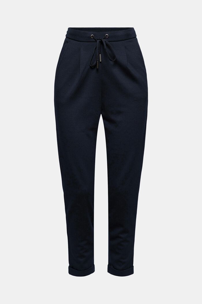 Piqué tracksuit bottoms with an elasticated waistband, NAVY, overview