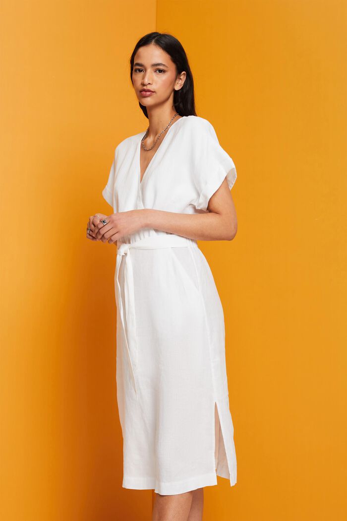 Wrap dress, 100% linen, WHITE, detail image number 0