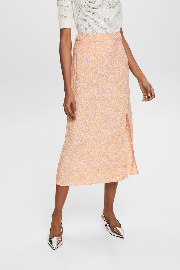 Printed Midi Skirt, BRIGHT ORANGE, detail image number 0