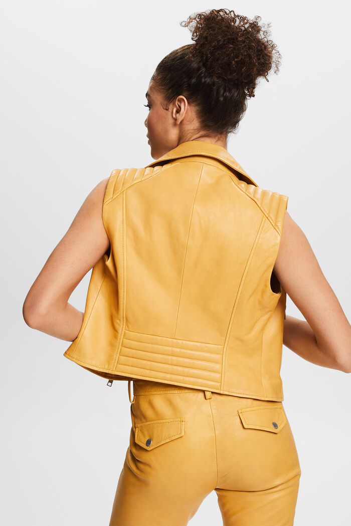 Leather Moto Vest, YELLOW, detail image number 2