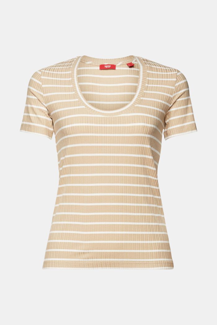 Striped rib knit T-shirt, SAND, detail image number 6