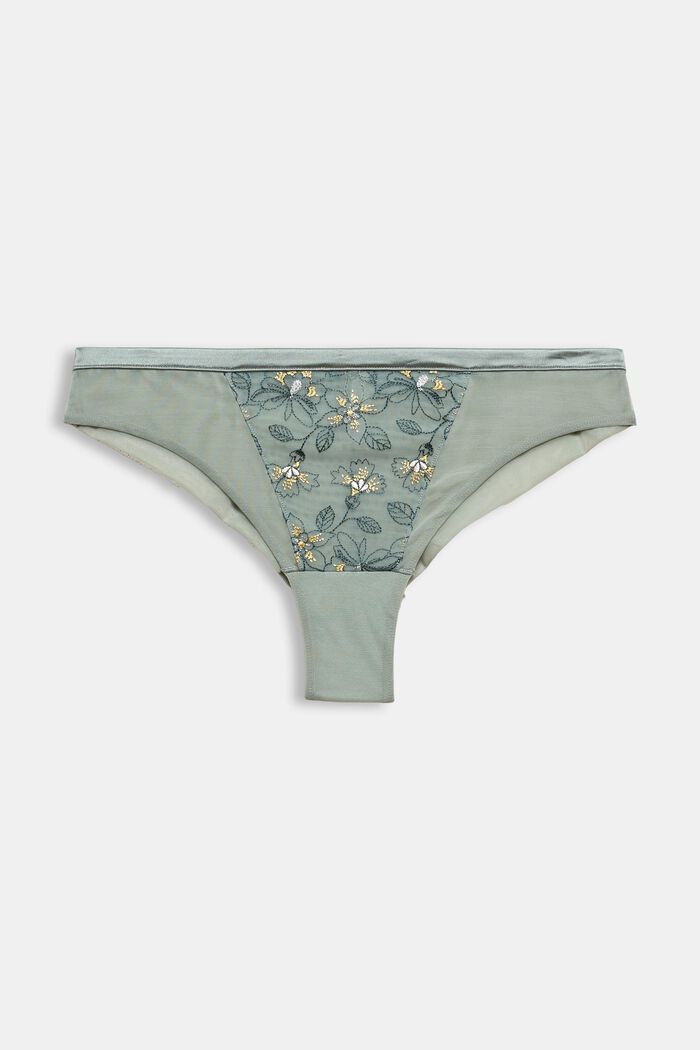 Brazilian briefs in mesh with embroidery, LEAF GREEN, overview