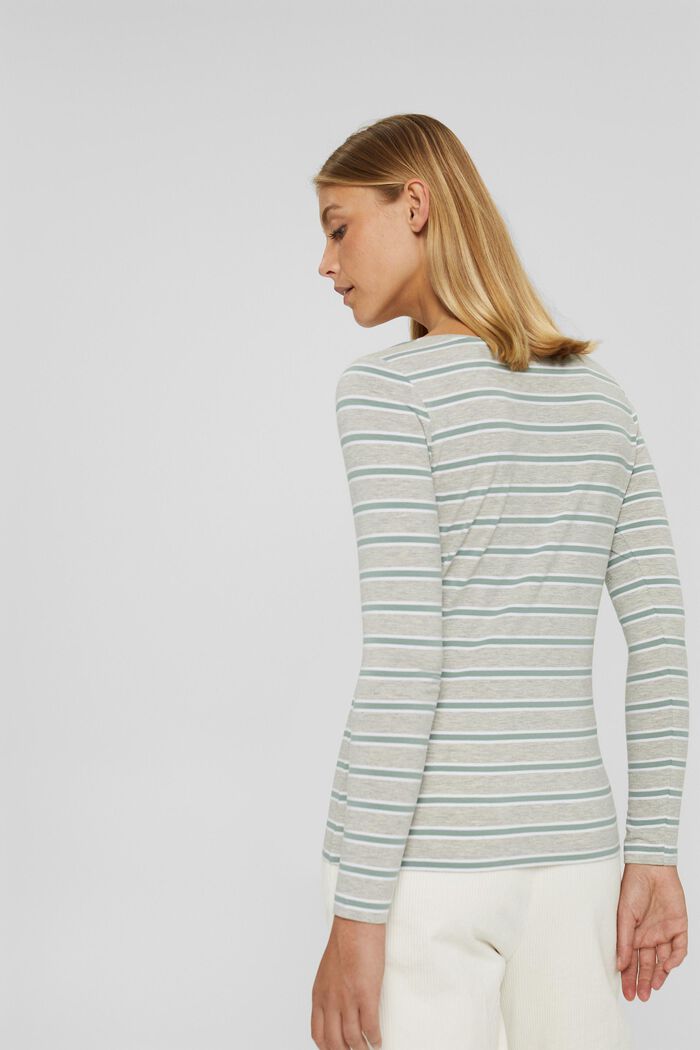 Striped long sleeve top made of organic cotton with stretch, LIGHT GREY, detail image number 3