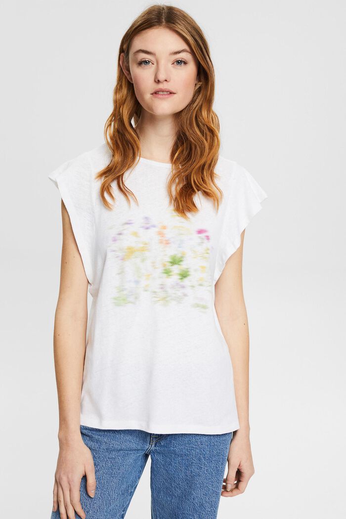 Linen blend: printed T-shirt, WHITE, detail image number 0