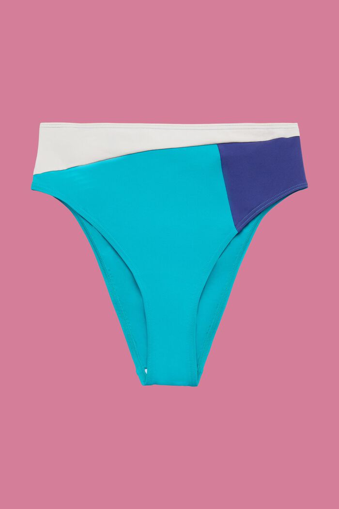High-waist bikini bottoms in colour block design, TEAL GREEN, detail image number 4