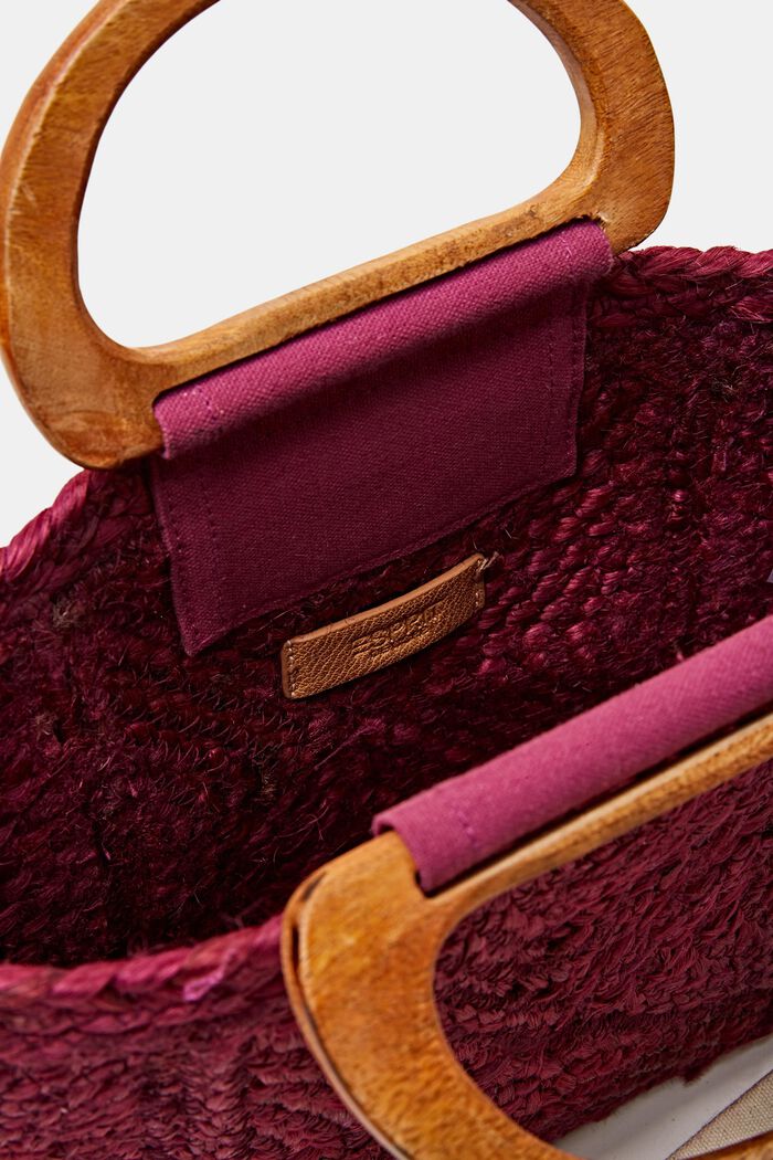 Woven Jute Tote, BORDEAUX RED, detail image number 3