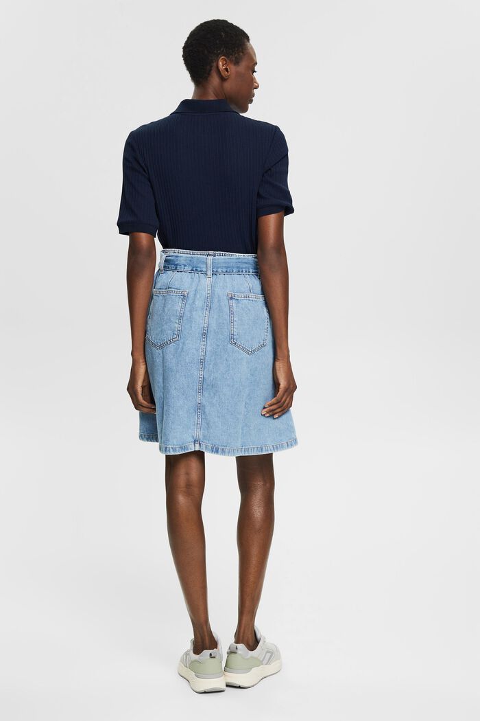Denim skirt with a tie-around belt, blended organic cotton, BLUE MEDIUM WASHED, detail image number 3