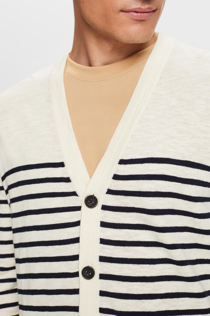 Cotton Linen Breton Stripe Cardigan, CREAM BEIGE, detail image number 3