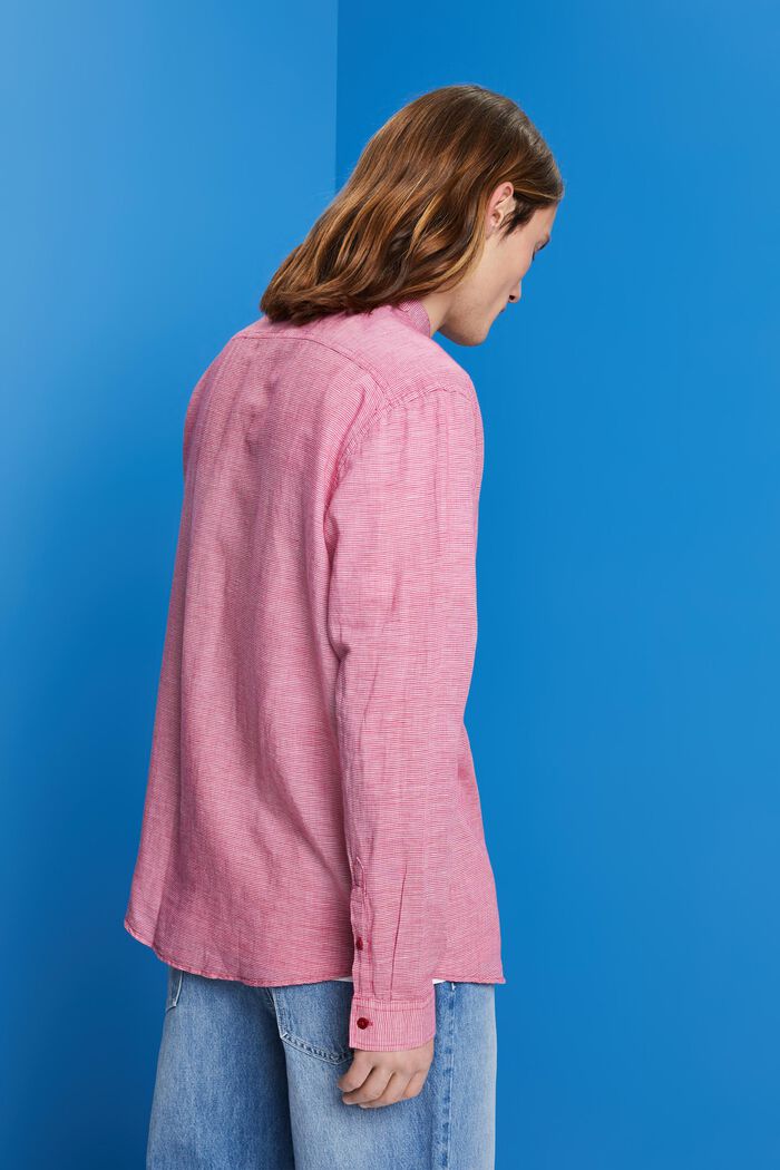 Blended linen dogstooth shirt with banded collar, DARK PINK, detail image number 3