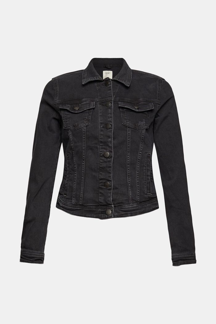 Denim jacket in a vintage look, in organic cotton, BLACK DARK WASHED, detail image number 6