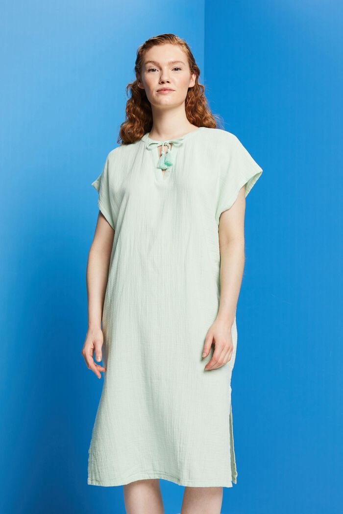Beach tunic dress, 100% cotton, DUSTY GREEN, detail image number 0