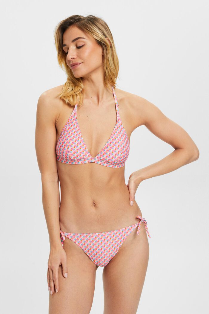 Padded halterneck bikini top with geometric print, PINK FUCHSIA, detail image number 0