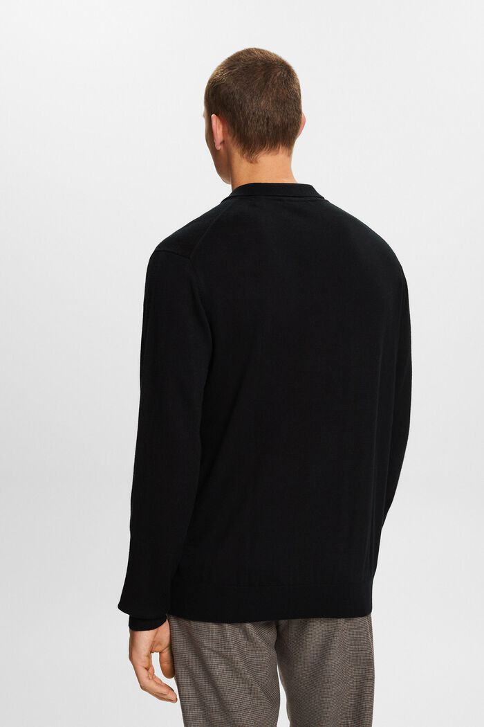 Wool Polo Sweater, BLACK, detail image number 3