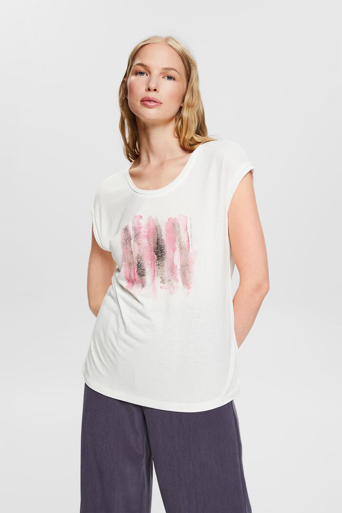 Glitter print T-shirt, LENZING™ ECOVERO™, OFF WHITE, detail image number 0