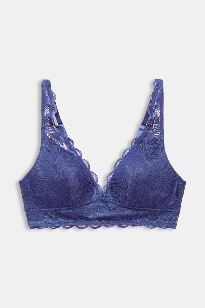 Padded bra with patterned lace, BRIGHT BLUE, detail image number 4