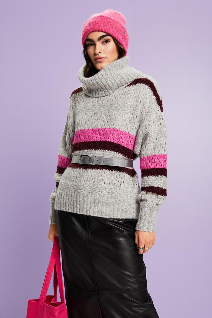 Striped Rollneck Sweater, LIGHT GREY, detail image number 2