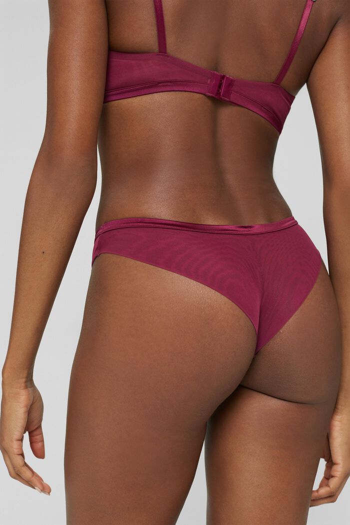 Brazilian briefs in mesh with embroidery, DARK PINK, detail image number 3