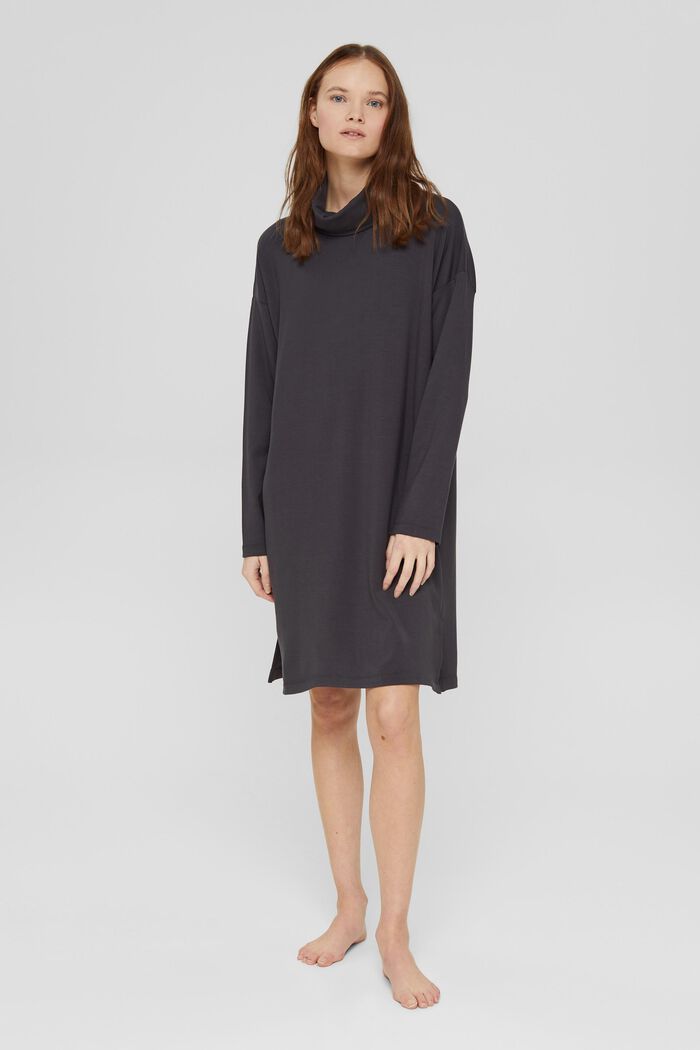 TENCEL™: Jersey dress with a polo neck, ANTHRACITE, detail image number 1