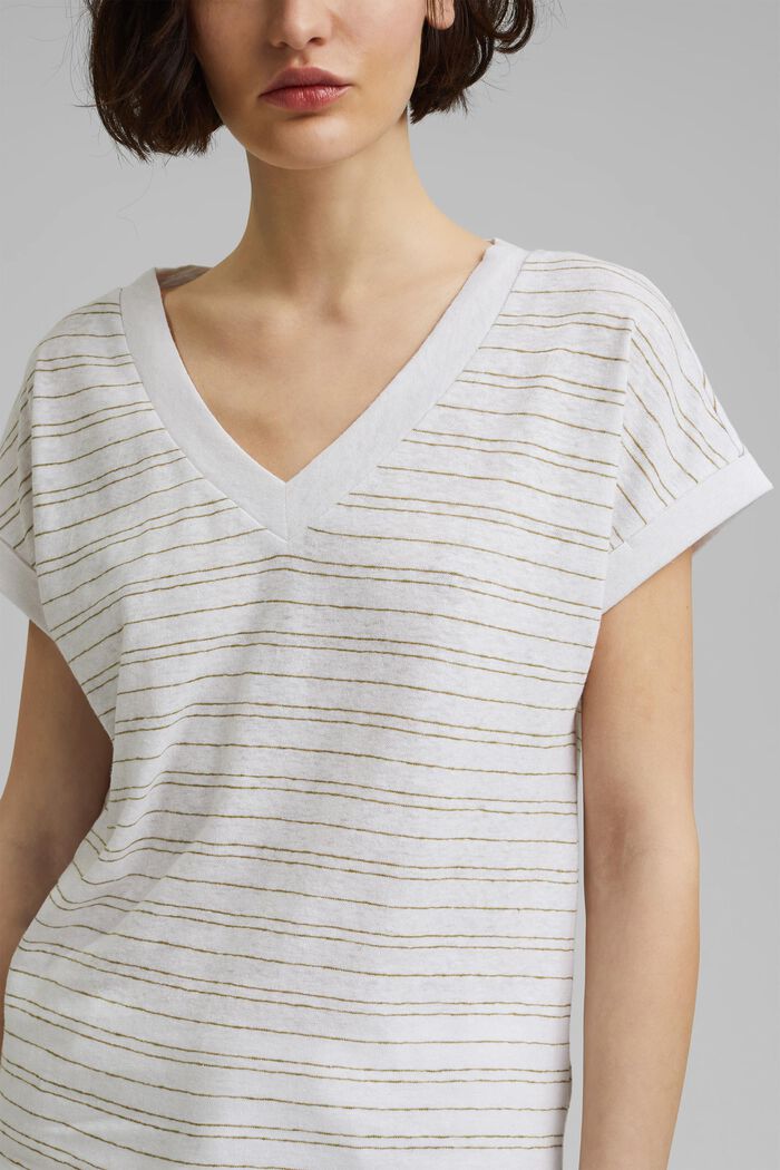 Cotton/linen: striped T-shirt, WHITE, detail image number 2
