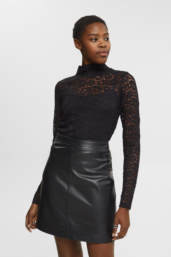 Cropped lace long sleeve top, BLACK, detail image number 0