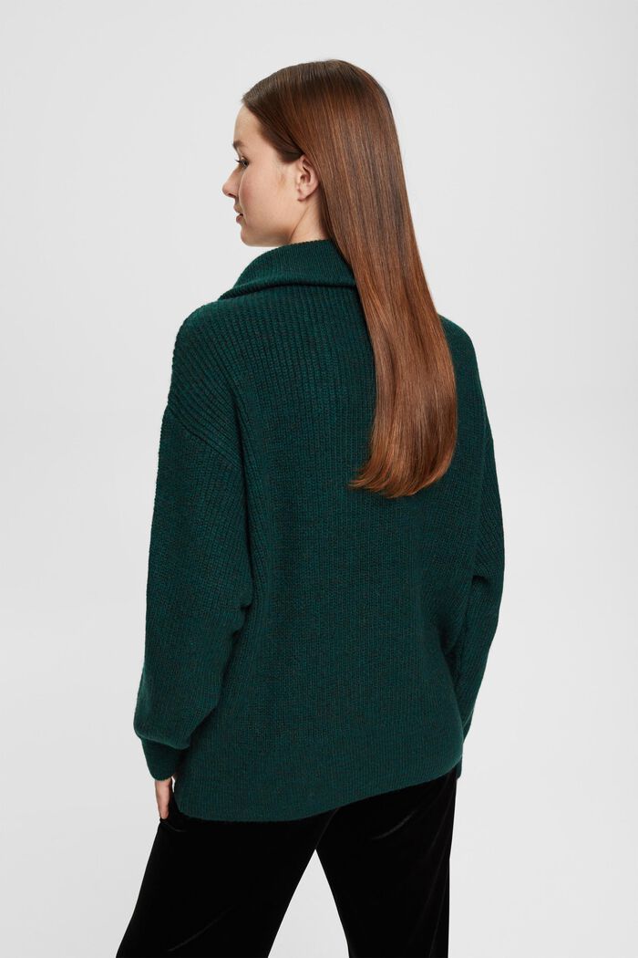 Knitted half-zip jumper with wool, TEAL GREEN, detail image number 3